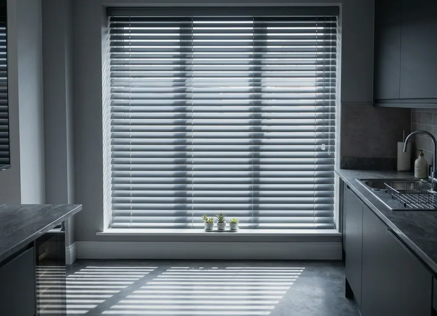 Aluminium venetian blinds fitted in a Midstream home