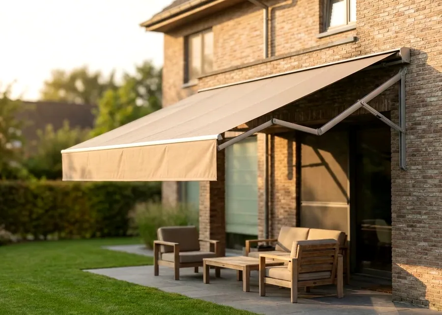 Folding-arm awnings fitted in a Midstream home